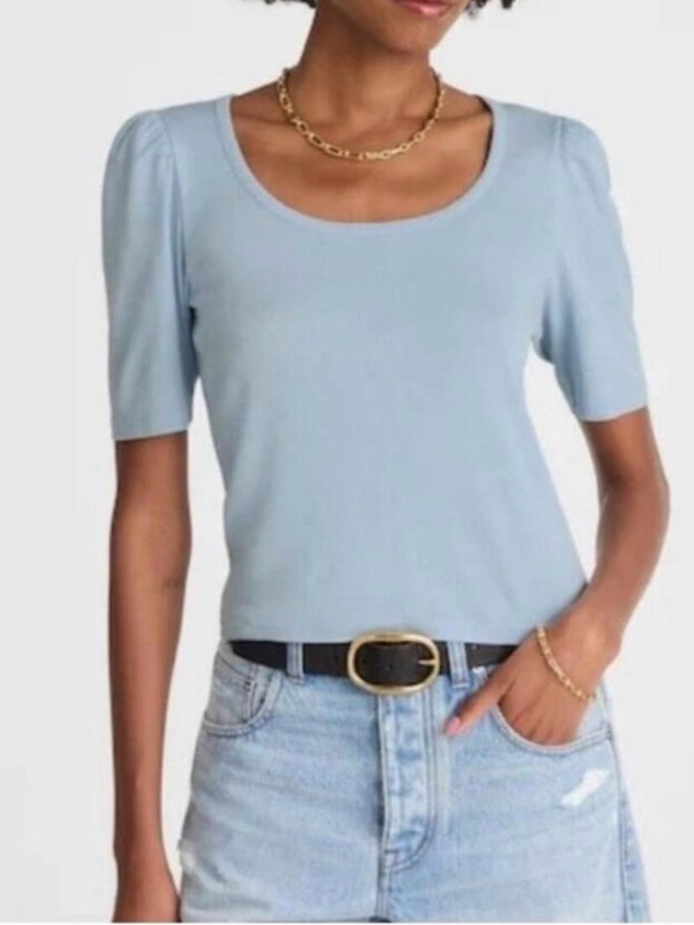 Madewell Pale Blue Scoop Neck Short Sleeve Top